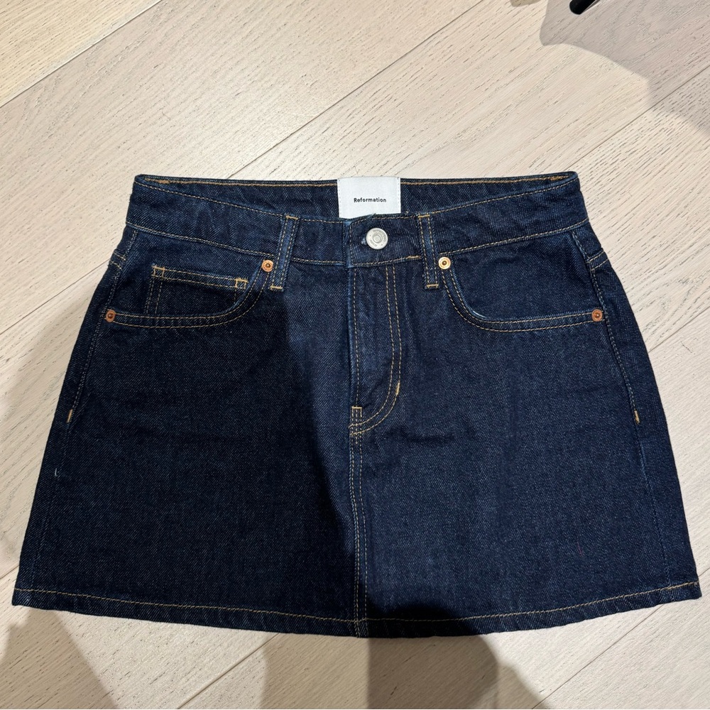 Reformation Hazel Low Rise Denim Mini Skirt